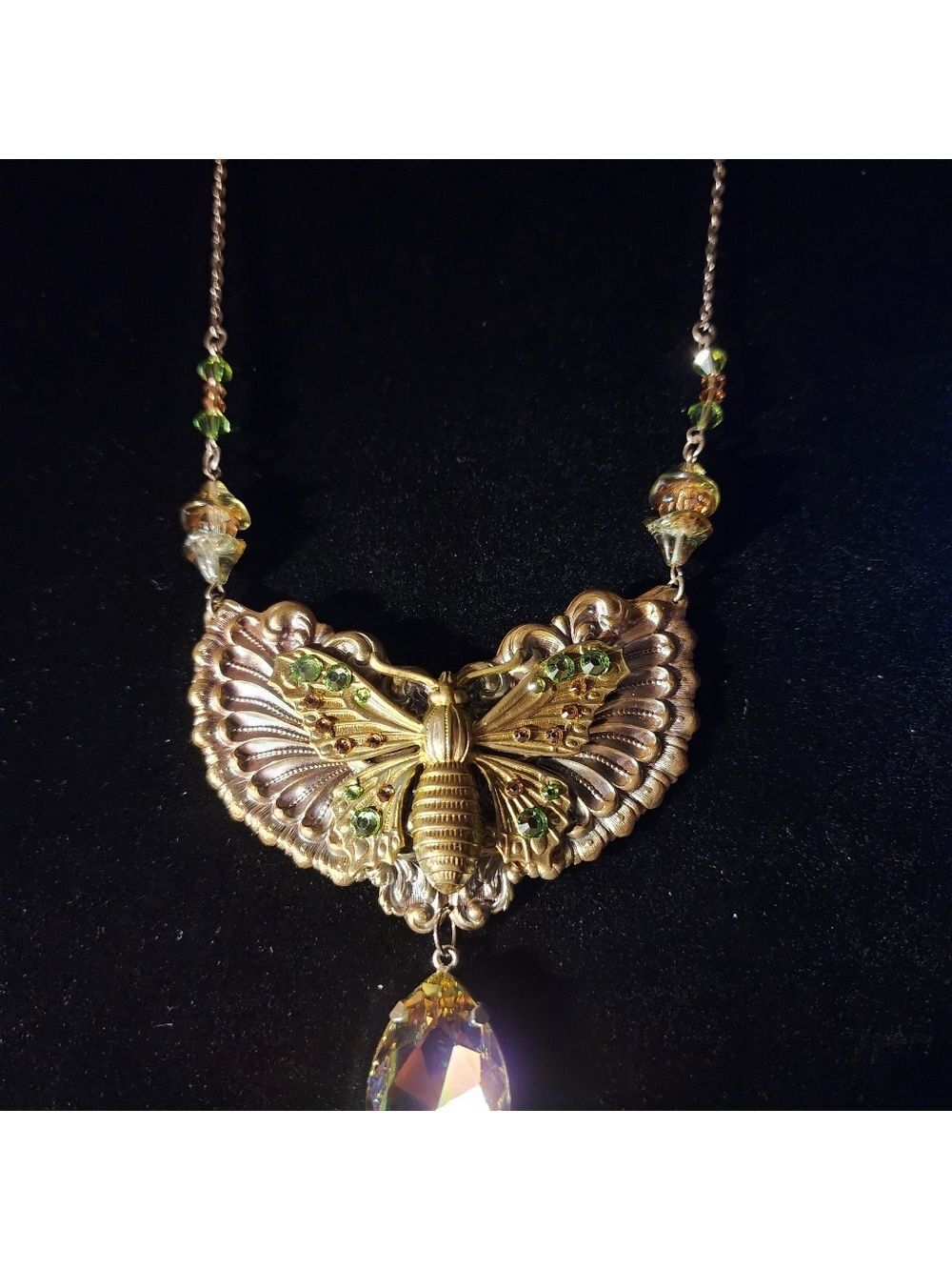 Vintage Butterfly Statement Necklace with Crystal Drop - Picture 2 of 11